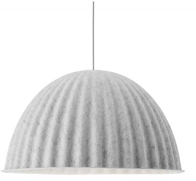 Graue Under The Bell Pendelleuchte von Muuto mit filzähnlicher Oberfläche und gerippter Struktur.